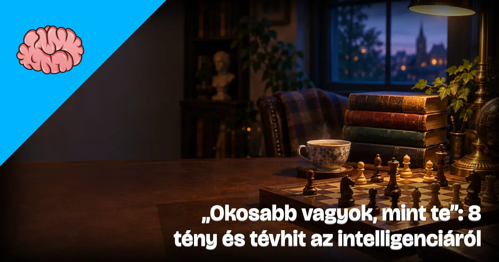 Generált illusztráció: sakktábla félbehagyott játszmával, könyvek és asztali lámpa egy meleg fényű dolgozószobában, a Gondoltad volna? arculatával és a cikk címével.